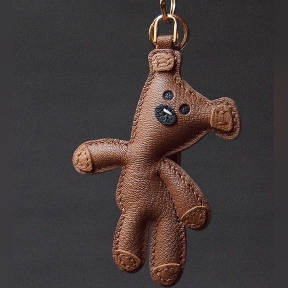 NWT La Via Firenze Mr. Bean Handmade Calf Leather Bear Bag Charm Keychain